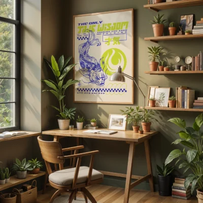 Koi fish poster Japanese style office decor