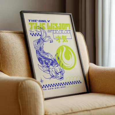 Koi fish poster futuristic Japanese print