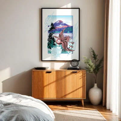 Japanese crane poster bedroom Asian wall art