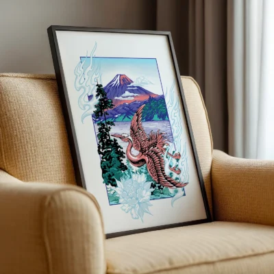 Japanese crane poster framed Asian nature print