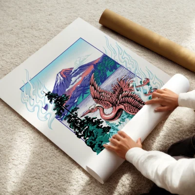 Japanese crane poster rolled Asian wall art