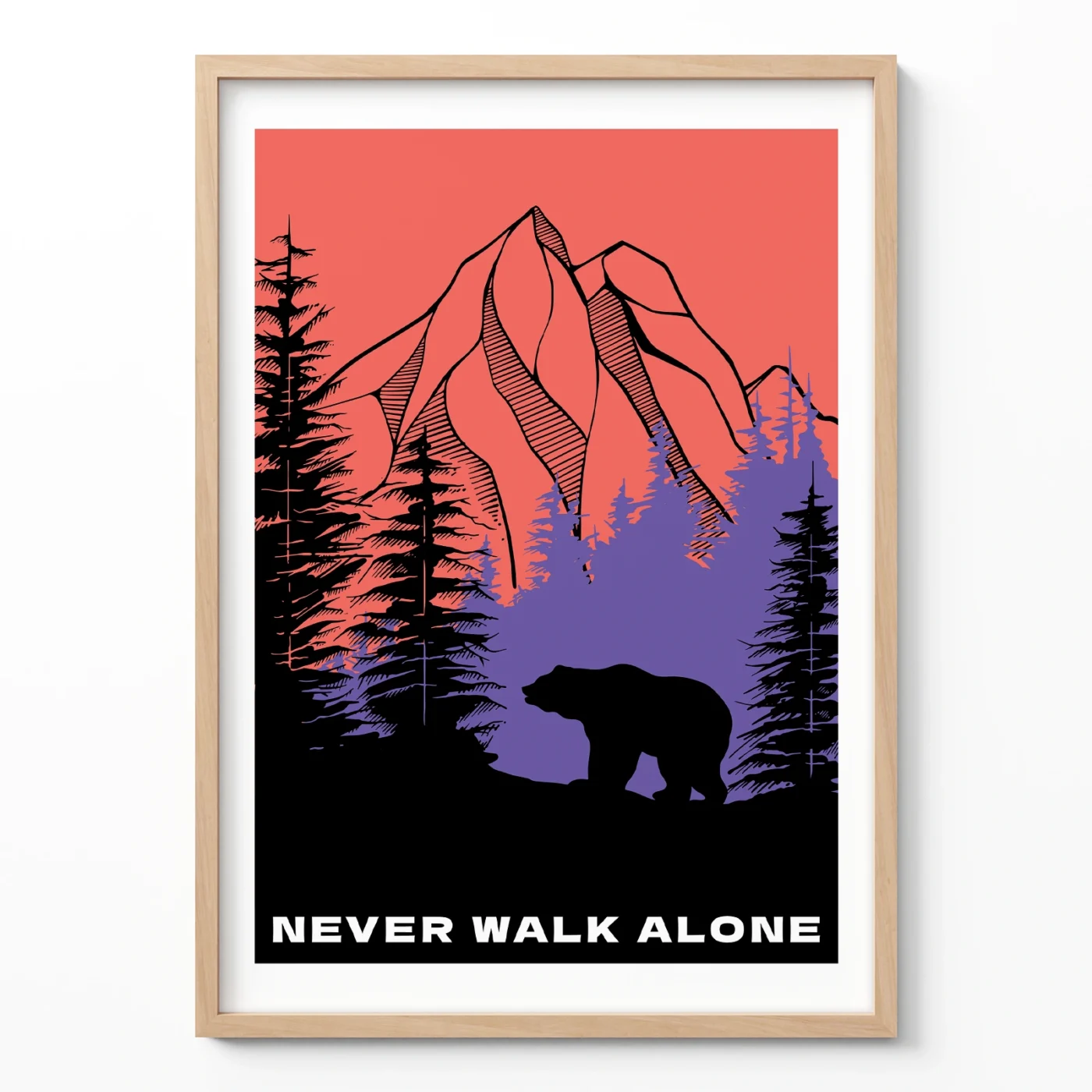 Bear poster mountain landscape wall art