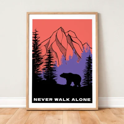 Bear poster mountain forest framed wall art