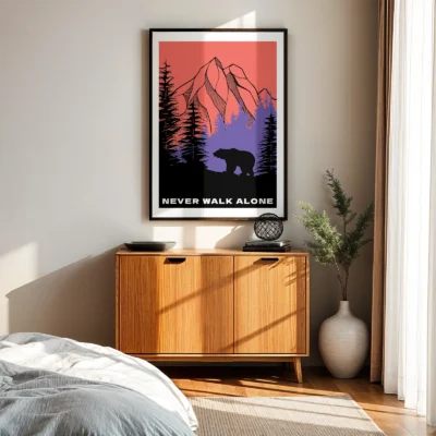Bear poster mountain landscape bedroom wall art
