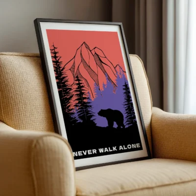 Bear poster mountain landscape framed print