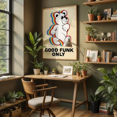 Teddy bear poster retro wall art workspace decor