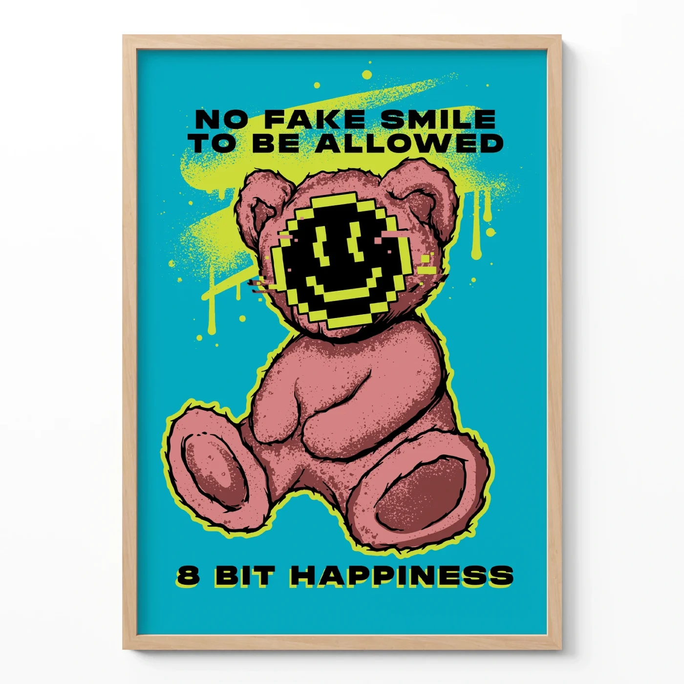 Teddy bear poster pixel smiley street art wall decor