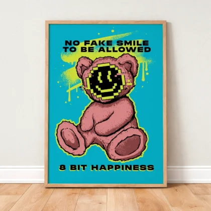 Teddybär Wandbild – 8 Bit Happiness