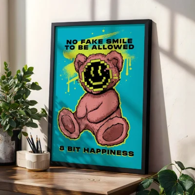 Teddy bear poster modern pixel art wall decor