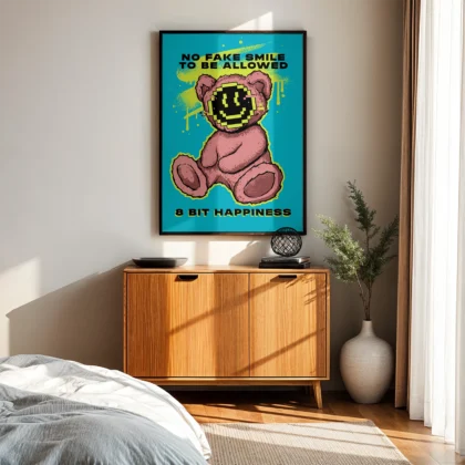 Teddybär Wandbild – 8 Bit Happiness