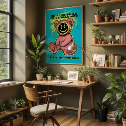 Teddybär Wandbild – 8 Bit Happiness