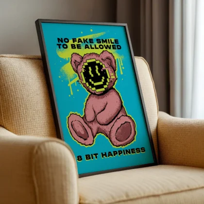 Teddybär Wandbild – 8 Bit Happiness