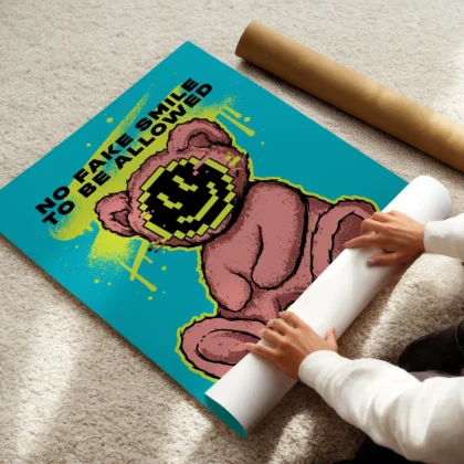 Teddybär Wandbild – 8 Bit Happiness