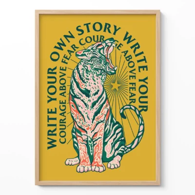 Tiger poster motivational wall art yellow background