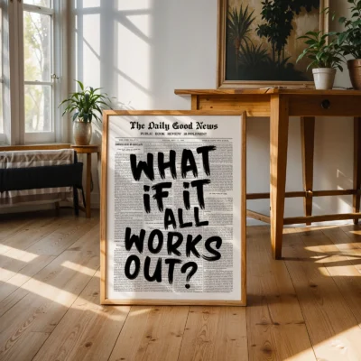 Newspaper poster leaning against wall interior decor