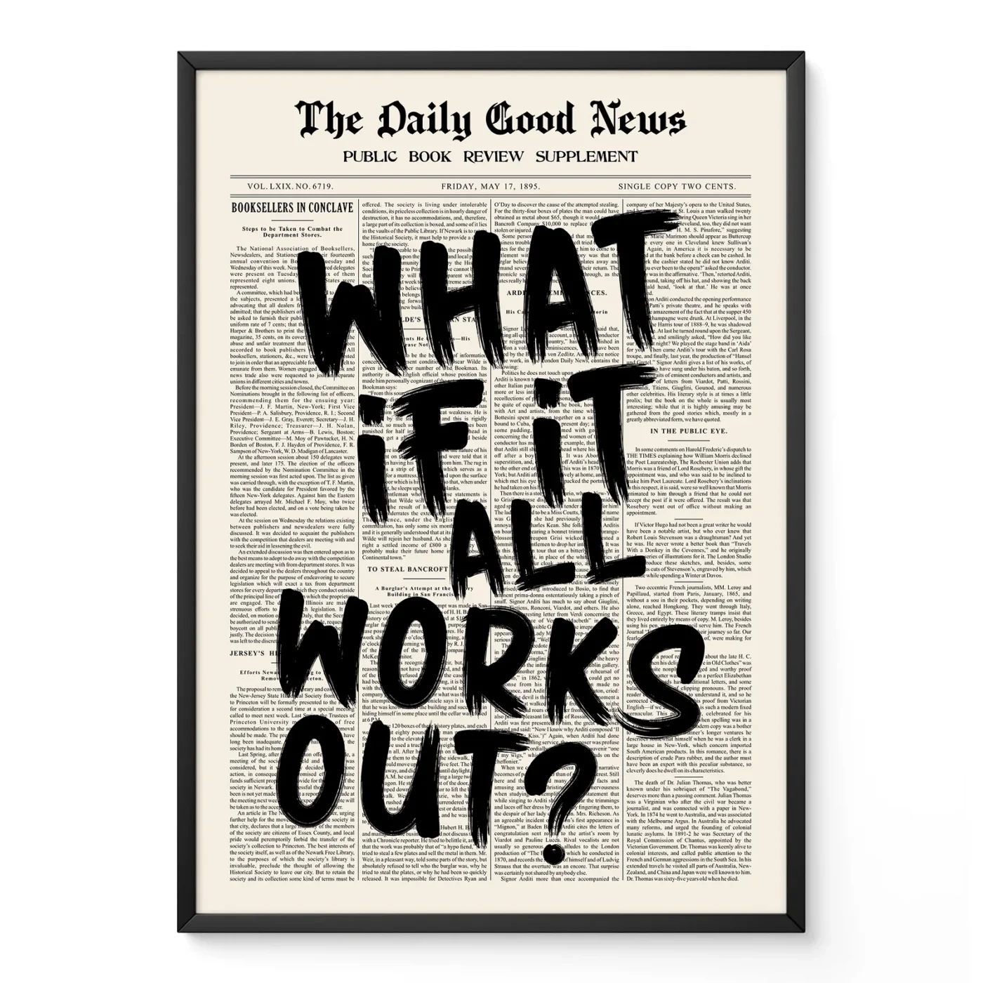 Newspaper poster retro typography wall art print