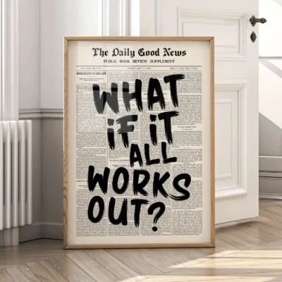Newspaper poster retro wall art leaning on floor