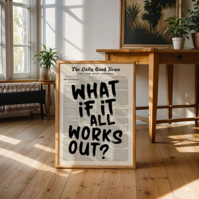 Newspaper poster retro typography wall decor in living room