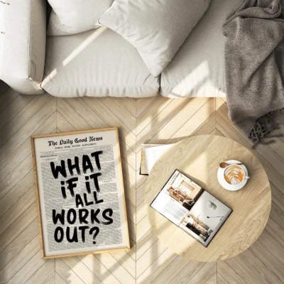 Newspaper poster retro typography print on coffee table