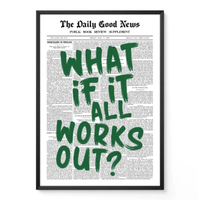 Newspaper poster green typography retro wall art print