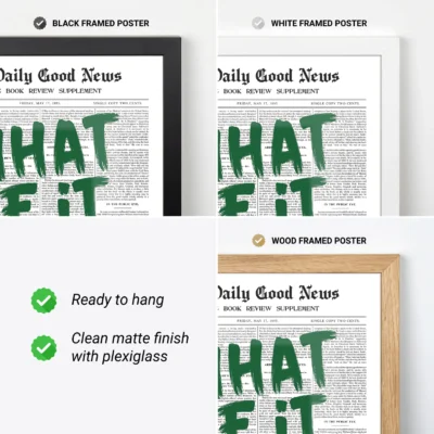 Newspaper poster green typography wall art frame options