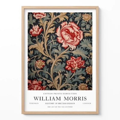 Red flower poster William Morris wall art