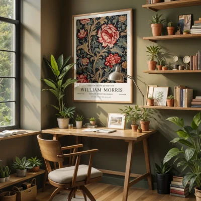 Red flower poster home office wall art