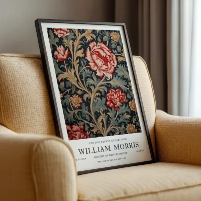 Red flower poster framed chair display