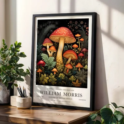 Mushroom print living room decor