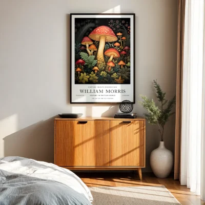 Mushroom print bedroom wall art