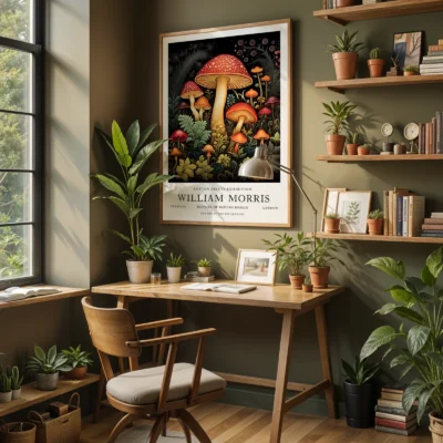 Mushroom print home office wall art