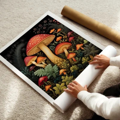 Mushroom print rolled art poster