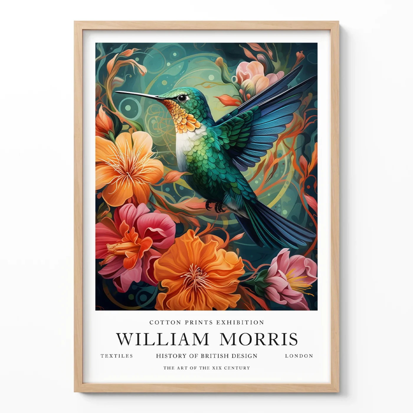 Hummingbird print William Morris wall art