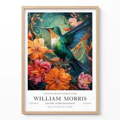 Hummingbird print William Morris wall art