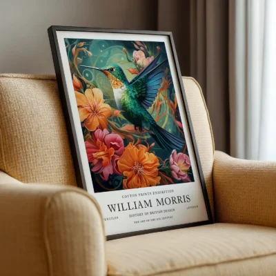 Hummingbird print framed chair display