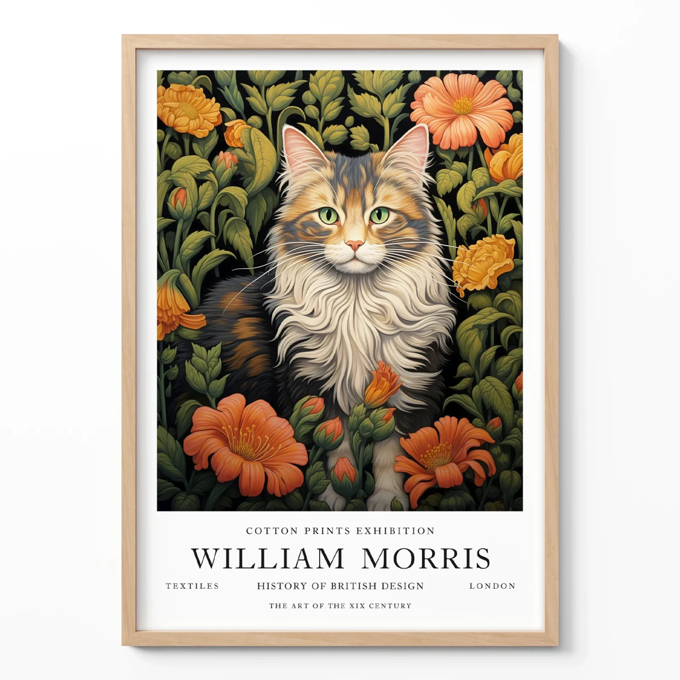 Cat art print William Morris wall decor