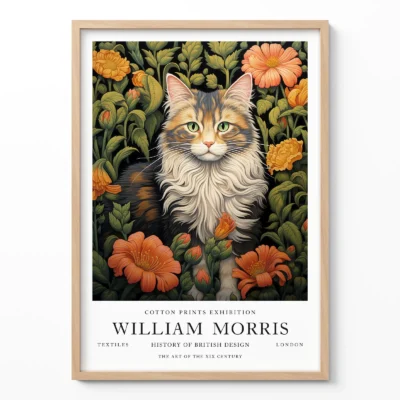Cat art print William Morris wall decor