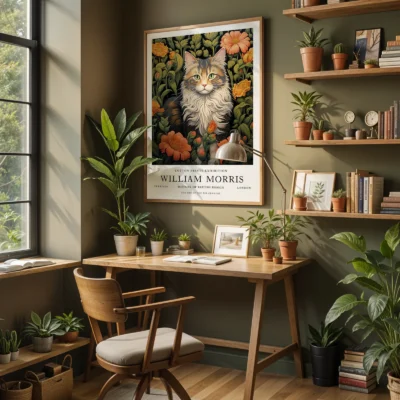 Cat art print home office wall decor
