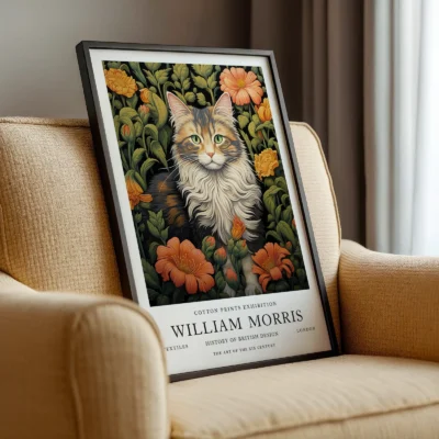 Cat art print framed chair display