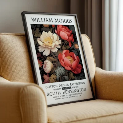 Peonies art print framed chair display