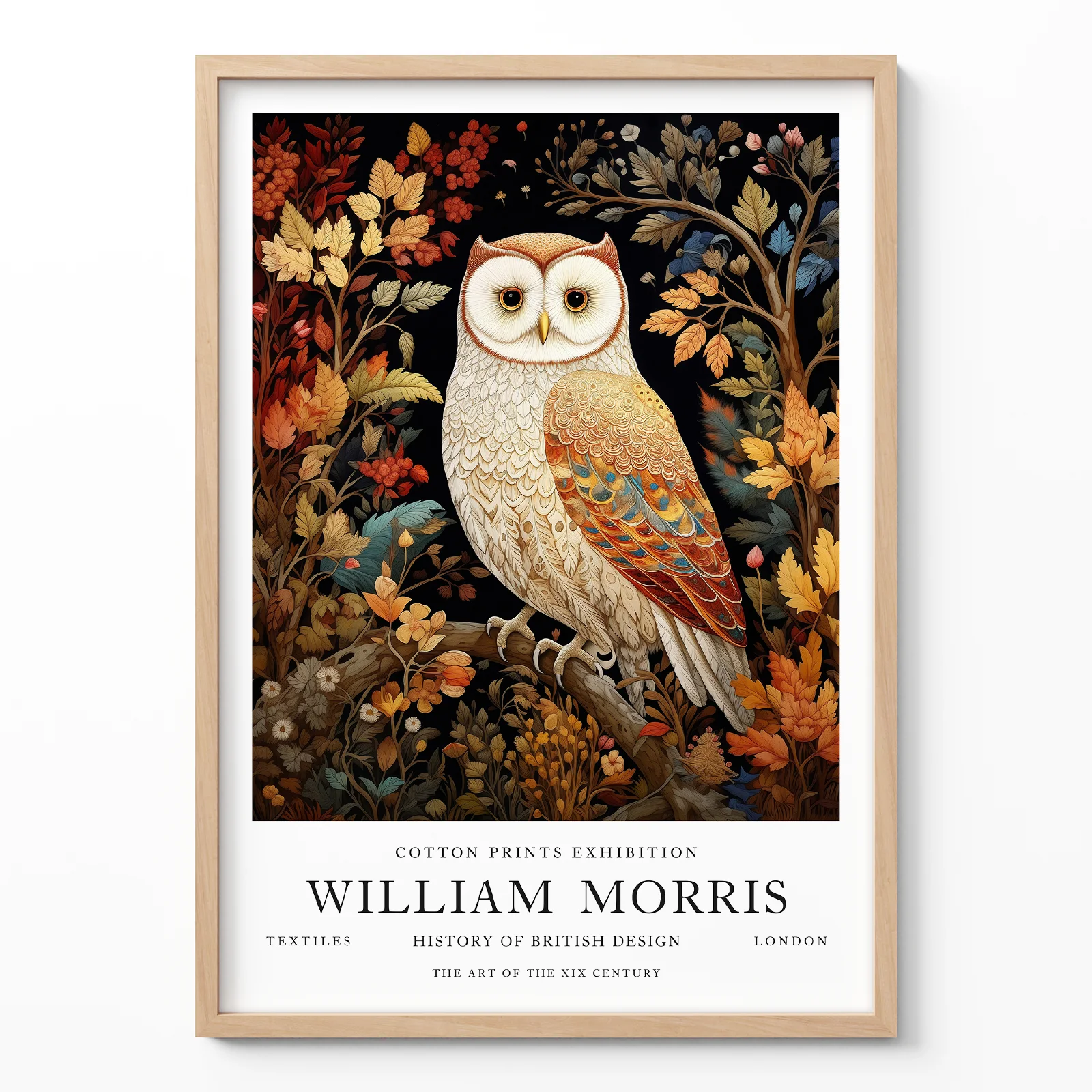Owl art print William Morris wall decor