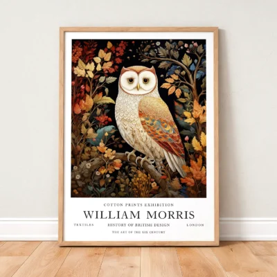 Owl art print framed woodland poster