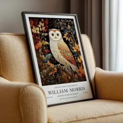 Owl art print framed chair display