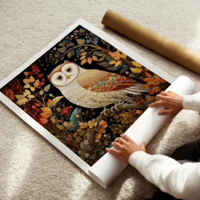 Owl art print rolled poster