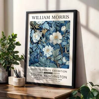 Blue floral poster living room decor