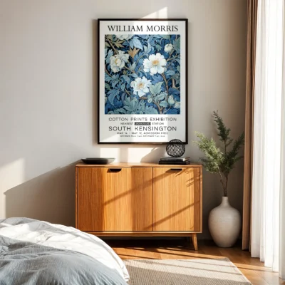 Blue floral poster bedroom wall art