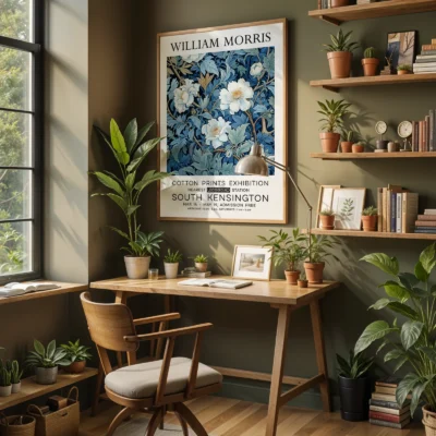 Blue floral poster home office decor
