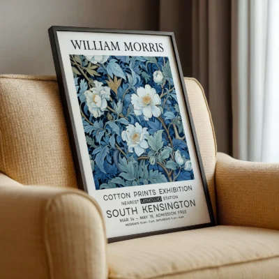 Blue floral poster framed chair display