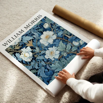 Blue floral poster rolled art print