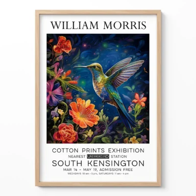 Floral hummingbird print William Morris wall art